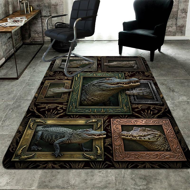 Crocodile Collage Pattern Rug Floor Mat for Living Room or Bedroom Soft and Comfortable Carpet a Gift for Birthday and Holiday.
