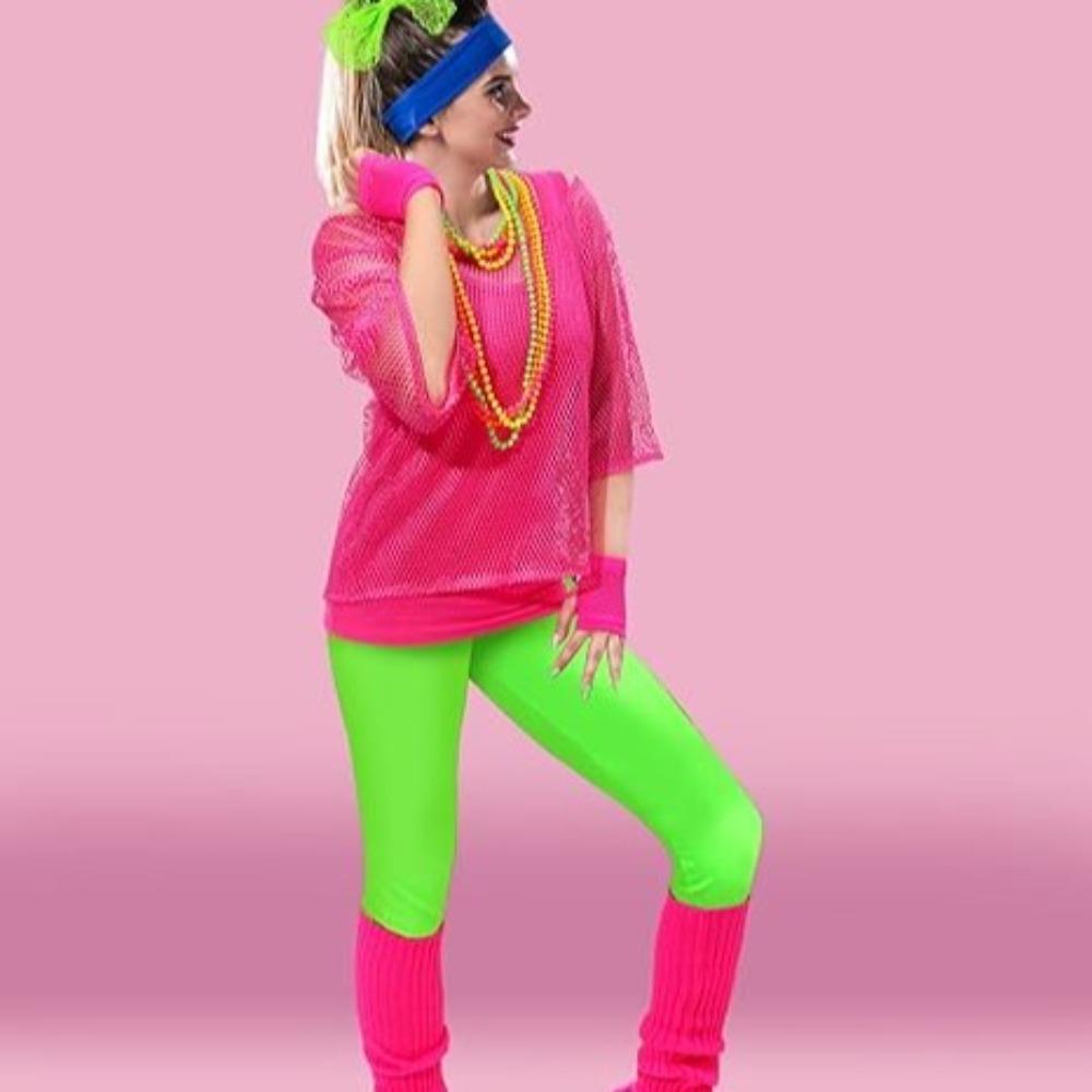 Leg Warmers Fishnet Shirt Necklace Set Gloves Choker Necklace for 80s Theme Party Costumes