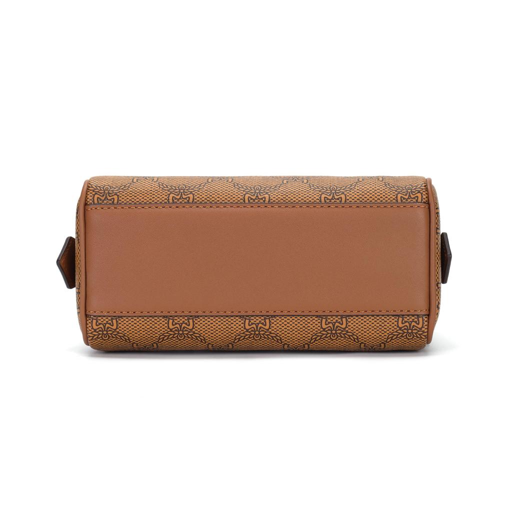 MCM Мини-сумка Boston Lauretos Jacquard цвета коньяка с верхней ручкой и съемным ремнем через плечо для повседневного использования