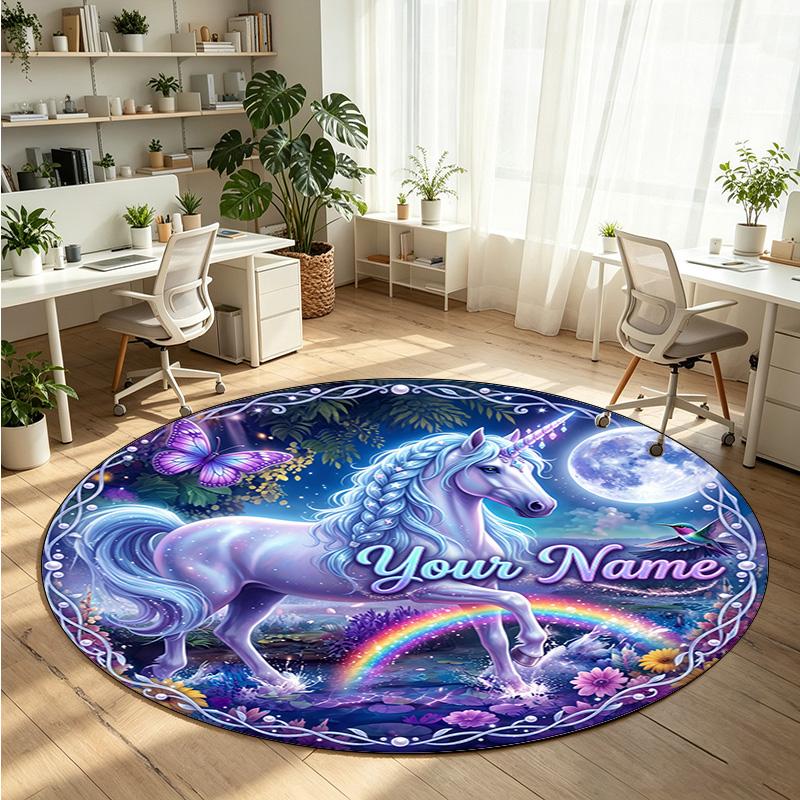 Wild Animals (225) Theme Round Crystal Velvet Rug Custom Name Text Personalized Floor Mat Home Decor Non Slip Crystal Carpet