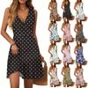 Women's Dress V-neck Sleeveless Casual Floral Print Hem Pleated Dress