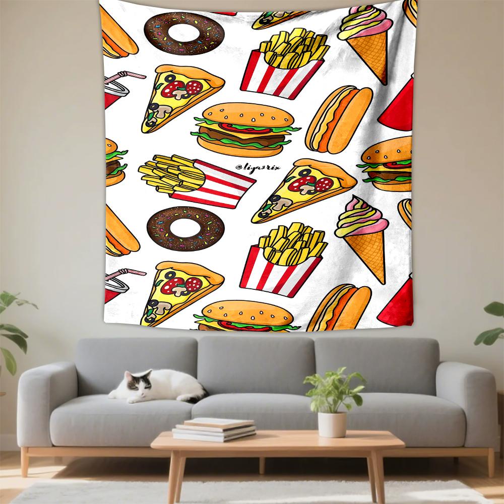 Fast Food Pattern Design Patterned - Patterned tapestry for bedroom and living room home decor.