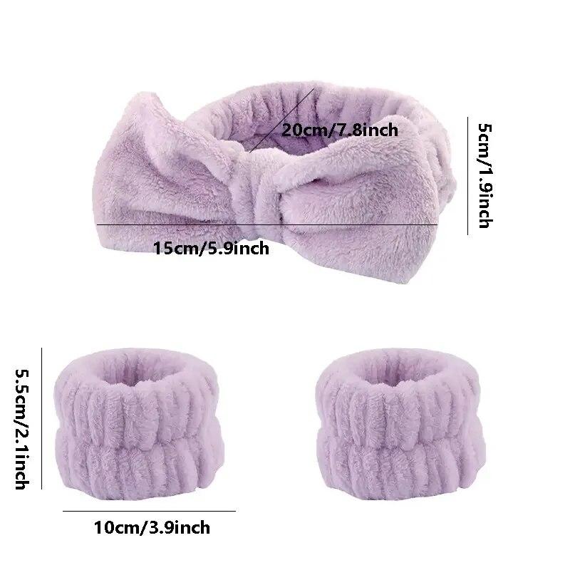 3 шт., повязка на голову с бантом, набор браслетов, эластичное мягкое полотенце для мытья лица, душа, макияж, йога, спортивная повязка на голову для ухода за кожей для женщин и девочек