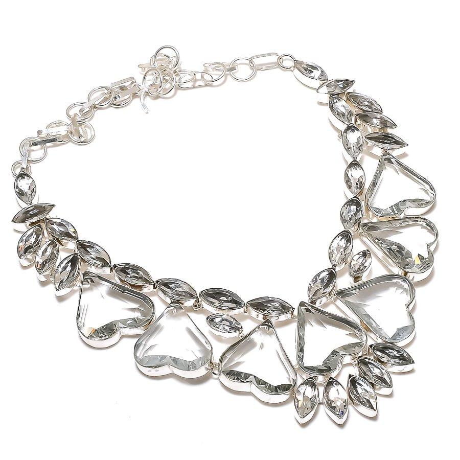 Natural White Topaz Gemstone Handmade 925 Sterling Silver Gift Necklace 18" f0W02