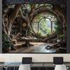 2D Фэнтезийный Лес Учебная Комната с Круглым Окном Фон Баннер для Фотосъемки