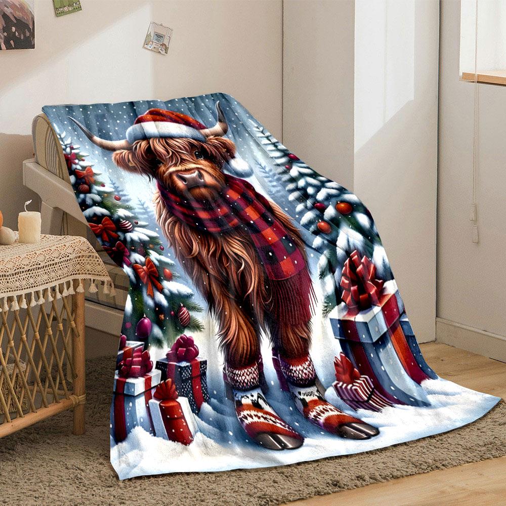 Christmas Highland Cow Blanket bedroom Blanket for Livingroom Couch lunch break Soft throw for Friend's festival Gift