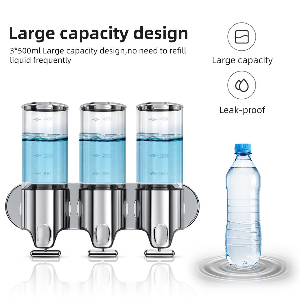 Дозатор мыла для душа 3-в-1, камера 3x500 мл, настенный насос для душа без отверстий в ванной комнате
