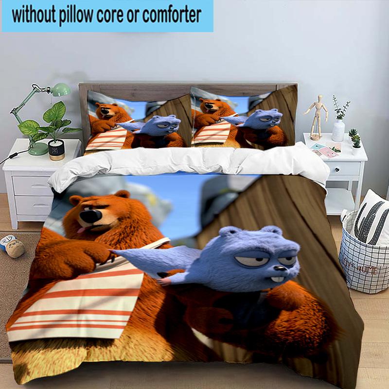 3PCS Bear And Blue Critter Adventure 3pcs Bedding,Including 3PCS Duvet Cover And 2pcs Pillowcases Perfect for Christmas,Ideal for Bedroom, Dormitory