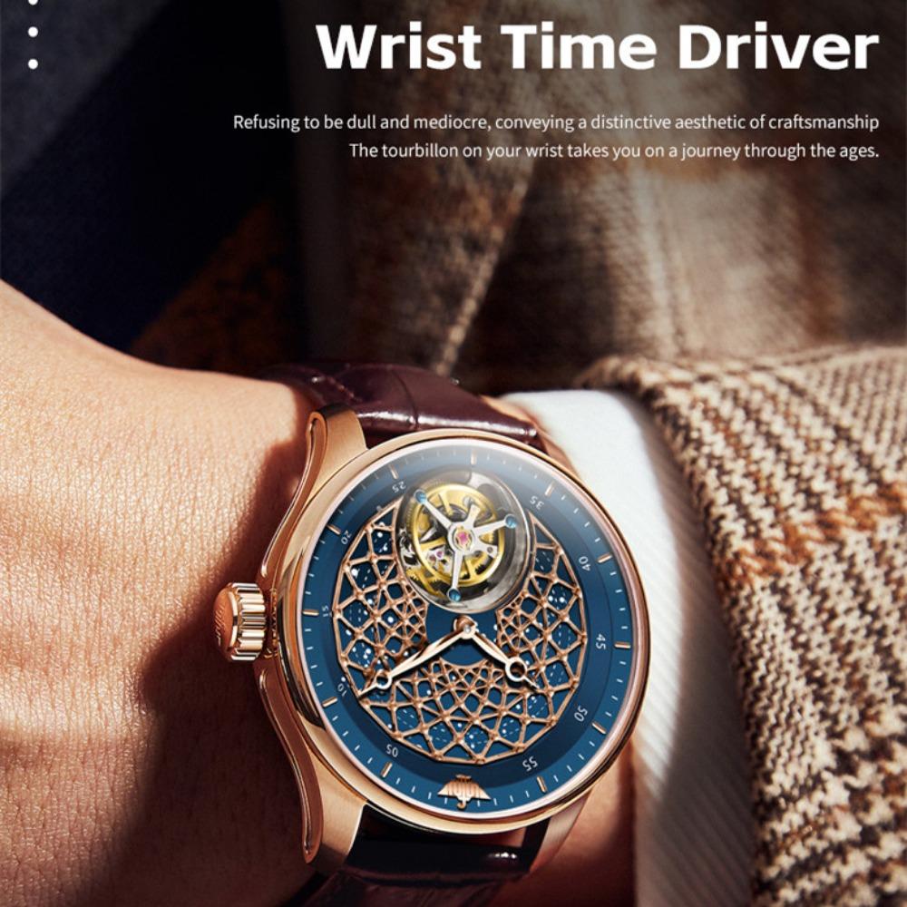 OUPINKE Новые мужские часы для бизнеса и отдыха, механические часы с турбийоном, полые водонепроницаемые мужские часы