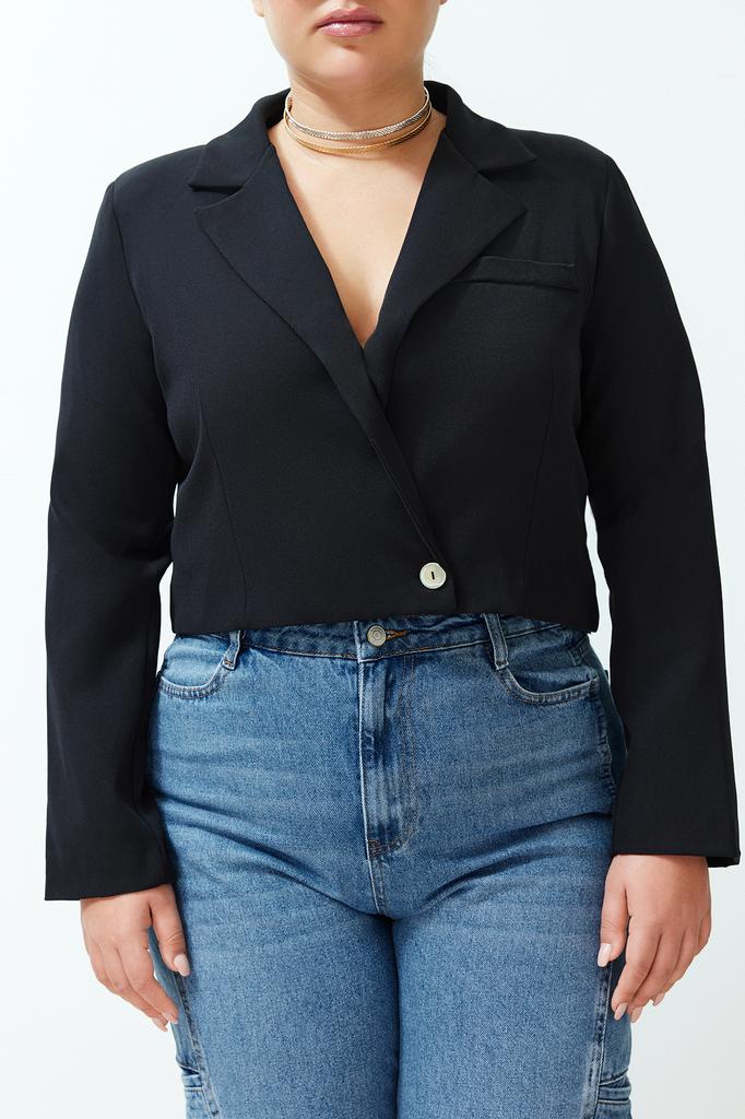 Women's Fashion New Big Size Jacket Black Blazer Woven Jacket