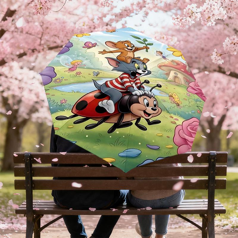 1pc Tom and Jerry Automatic Open/Close Umbrella Compact Folding Umbrella with 8-Rib Shaft lightweight esign, for Women/Men1154A
