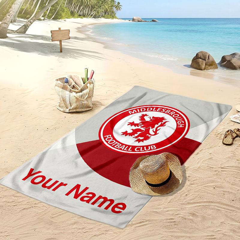 Middlesbrough FC Personalized Printed Beach Towel Soccer Logo Support Custom Name Text Absorbent Towel For Sport Travel Special Gift