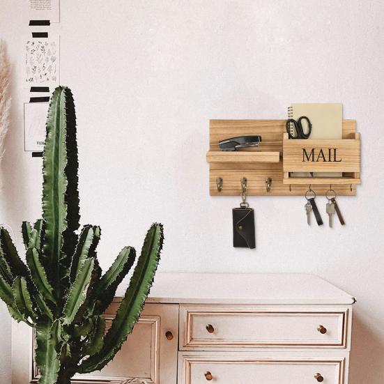 Настенная полка 4-в-1 для прихожей, держатель для почты, крючки, деревенский деревянный, с креплением на стену для ключей, органайзер для прихожей