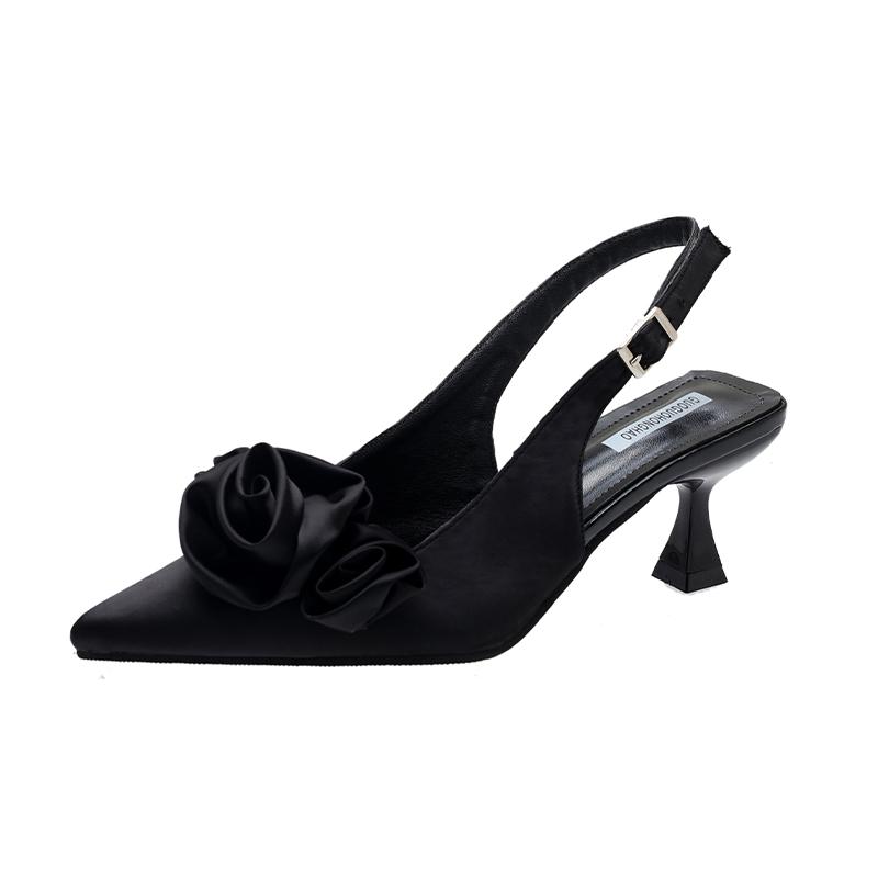 Fashion Flower Fashion Women's Pointed Toe High Heels 2024 Luxury Brand Slingback Women's High Heels Women's Slippers Sandals
