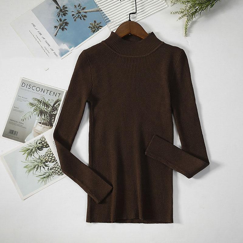 Long Sleeve Half High Neck Sweater Women's Pullover Solid Color Slim Knit Bottoming Shirt Elegant and Comfortable Women's Clothes