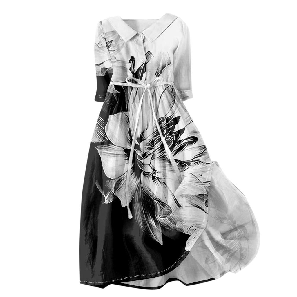 Женская мода повседневное платье с воротником на лацкане и пуговицами с рукавами 3/4 и бретелями