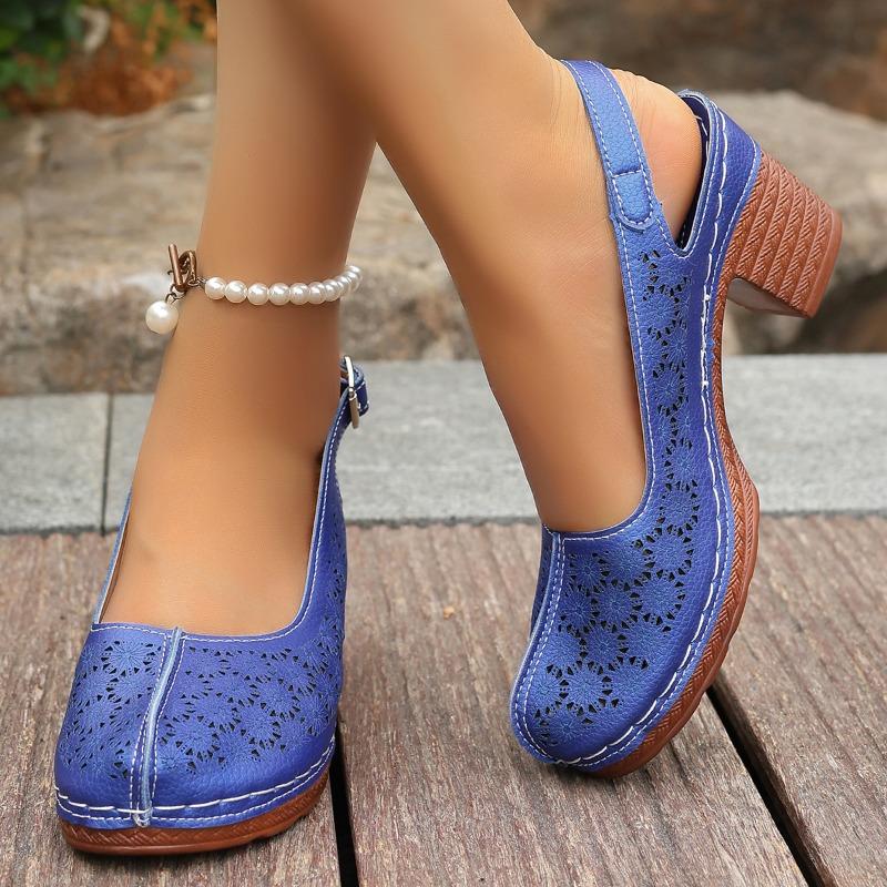 Мода Большой Размер Круглый Носок Неглубокий Вырез Одинарный Ремешок Высокий Каблук Летние Новые Сандалии Баотоу Водонепроницаемые Тайваньский Квадратный Каблук