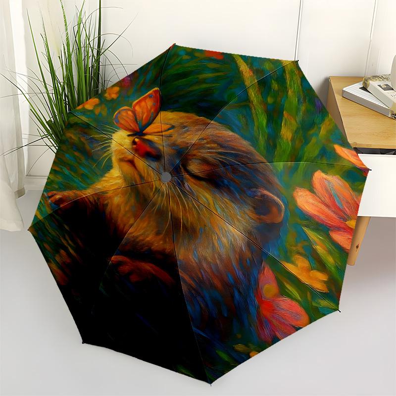 1PC Otter Butterfly Automatic Open/Close, 8-Rib Durable Frame Compact Travel Umbrella for Men & Women 058