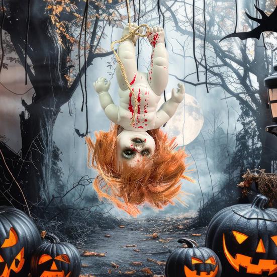 Halloween Creepy Doll DIY Scary Zombie Baby Dolls Haunted House Adornment Hanging Ornament Prop for Horror Halloween Decor