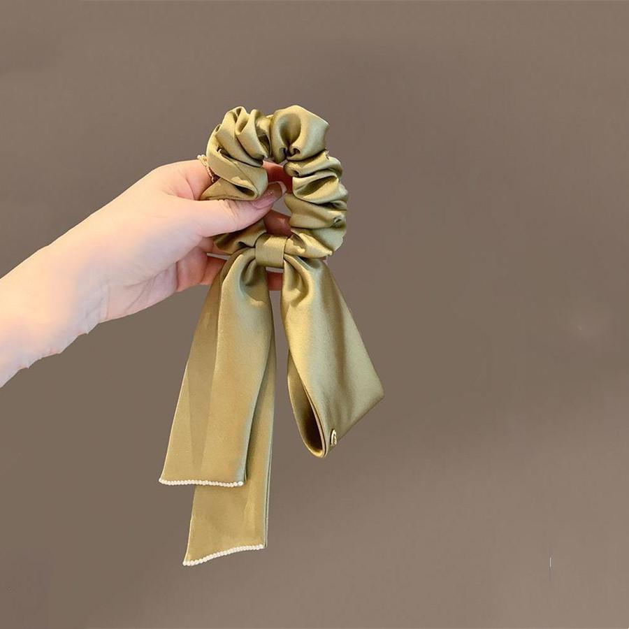 New Fashion High Quality Satin Long Ribbon Wrinkled Hair Ring for Women Girls Bow Ponytail Elastic Hair Band Headdress