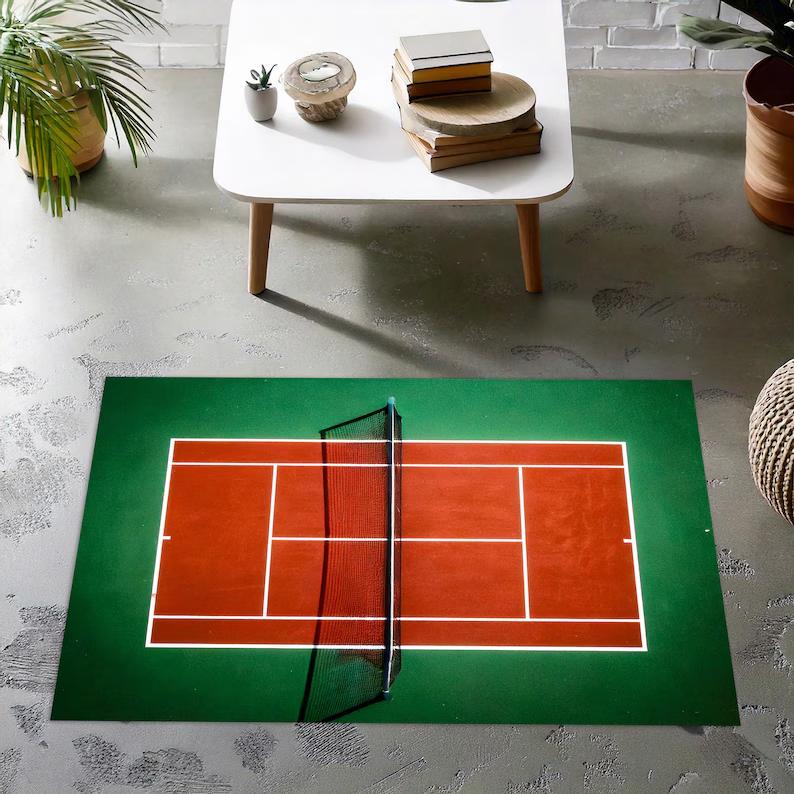Tennis Court Rug Realistic Sports Area Rug Game Room Living Room Bedroom Kitchen Home Decoration 2D Carpet