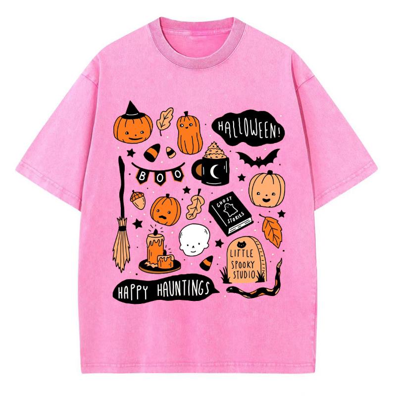 Женские футболки с принтом тыквы Happy Halloween, стираная ткань, большие дышащие, с короткими рукавами, винтажные, состаренные