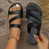 Flat-bottomed Slippers Women's Summer New Solid-color Round Head Outer Wear Casual Large-size Sandals Women's Shoes