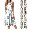 Женское повседневное модное платье миди с цветочным принтом и круглым вырезом без рукавов