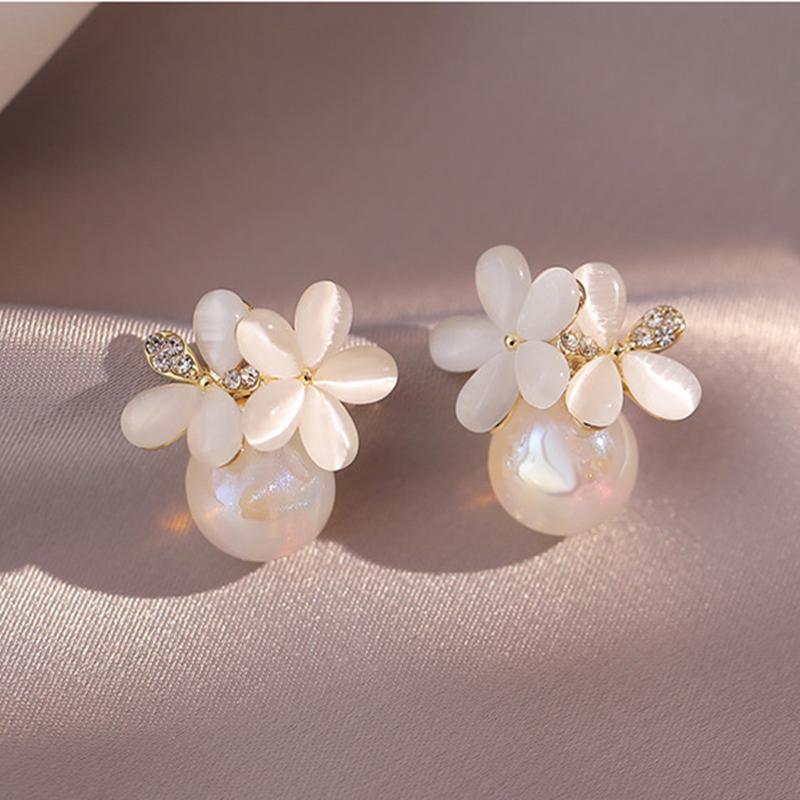 Корейские модные элегантные серьги-гвоздики с опаловым цветком для женщин, блестящие цирконовые кристаллы, ювелирные изделия для свадебной вечеринки, подарок