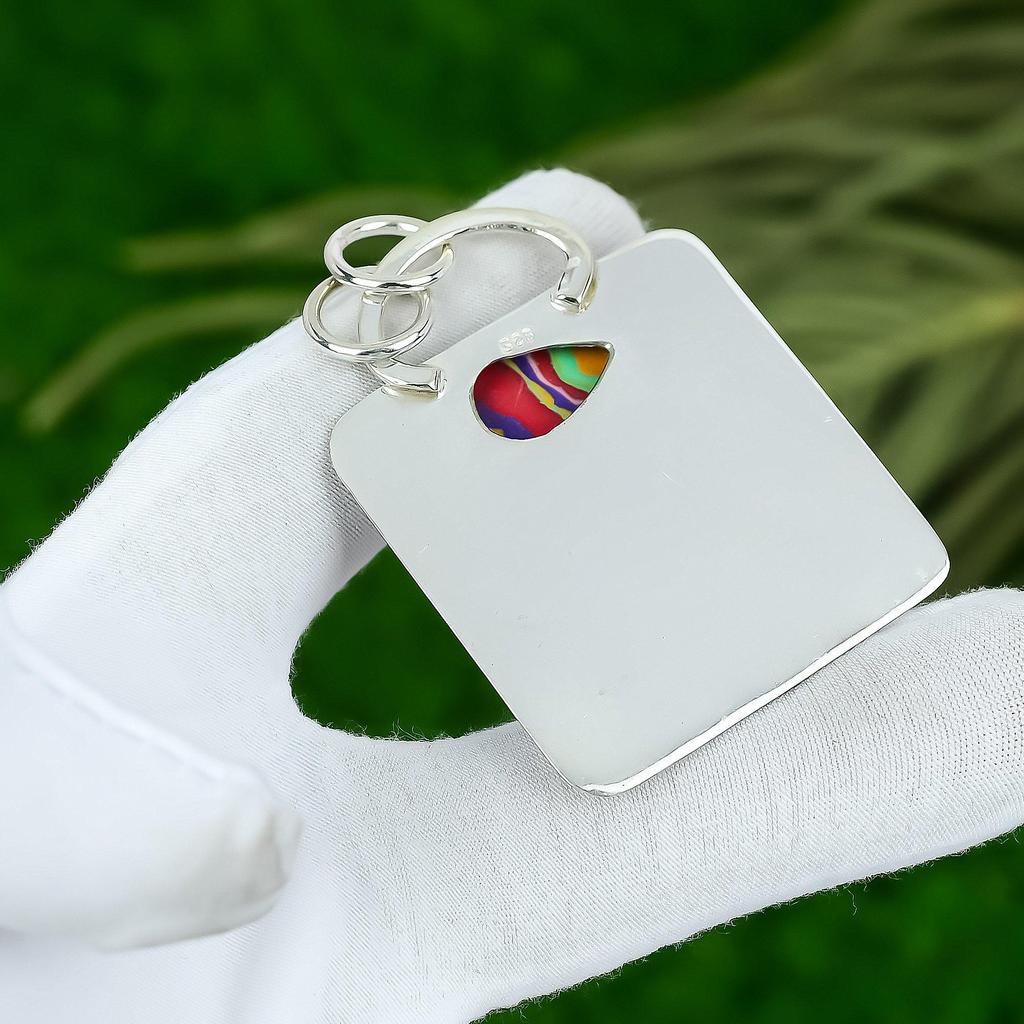 Friendship Day Deal Rainbow Calsilica Stone Sterling Silver Wedding Wife Pendant