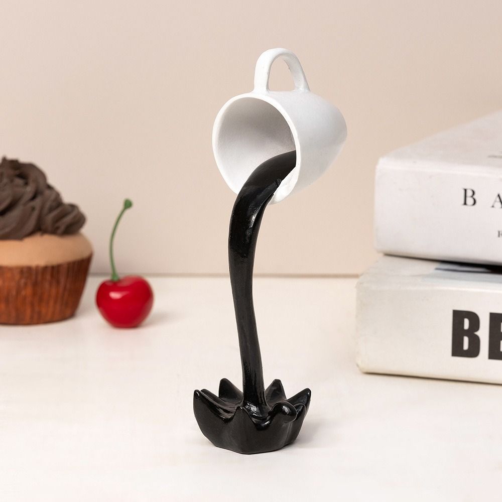 Decorative Floating Spilling Coffee Cup Resin Craft Suspended Cup Sculpture Kitchen
