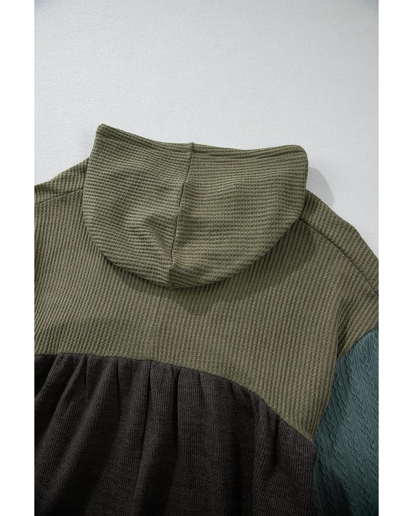 Azura Exchange Лаврово-зеленый смешанный текстурированный цветной пэчворк с широкими рукавами, потертостями, высоким и низким вырезом, капюшоном