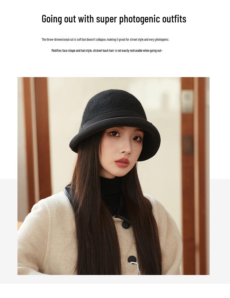 Женская шляпа-рыбак из шерстяного фетра: Осень/Зима Французский Ретро Стиль Хепберн с Бантом