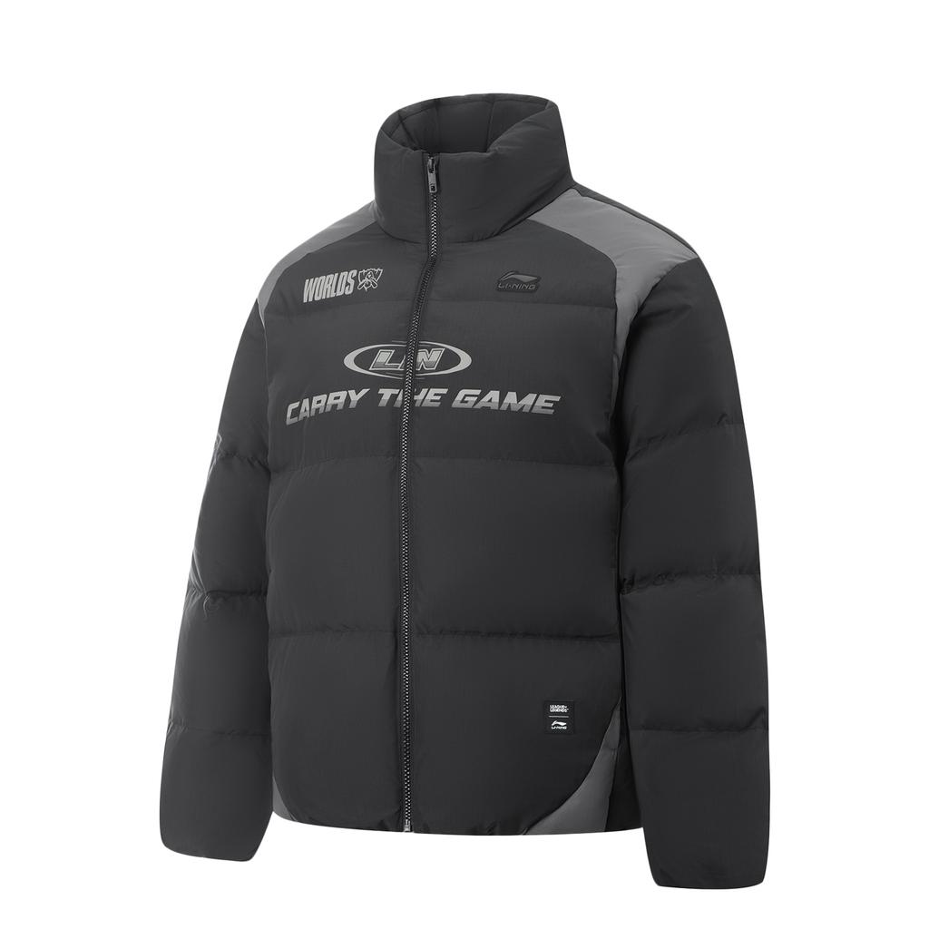 Li Ning Серия Спортивный Стиль Теплая 3D Свободная Куртка Пуховик с Воротником-стойкой и Принтом Букв Мужская Куртка AYMV257-3