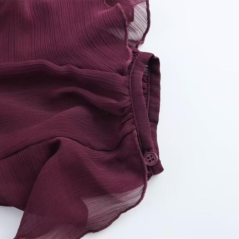 Chic Chiffon Ruffled Shirt Women Elegant Loose V-neck Long Sleeve Shirts Female 2025 Spring Vacation Street Lady Blouse Tops