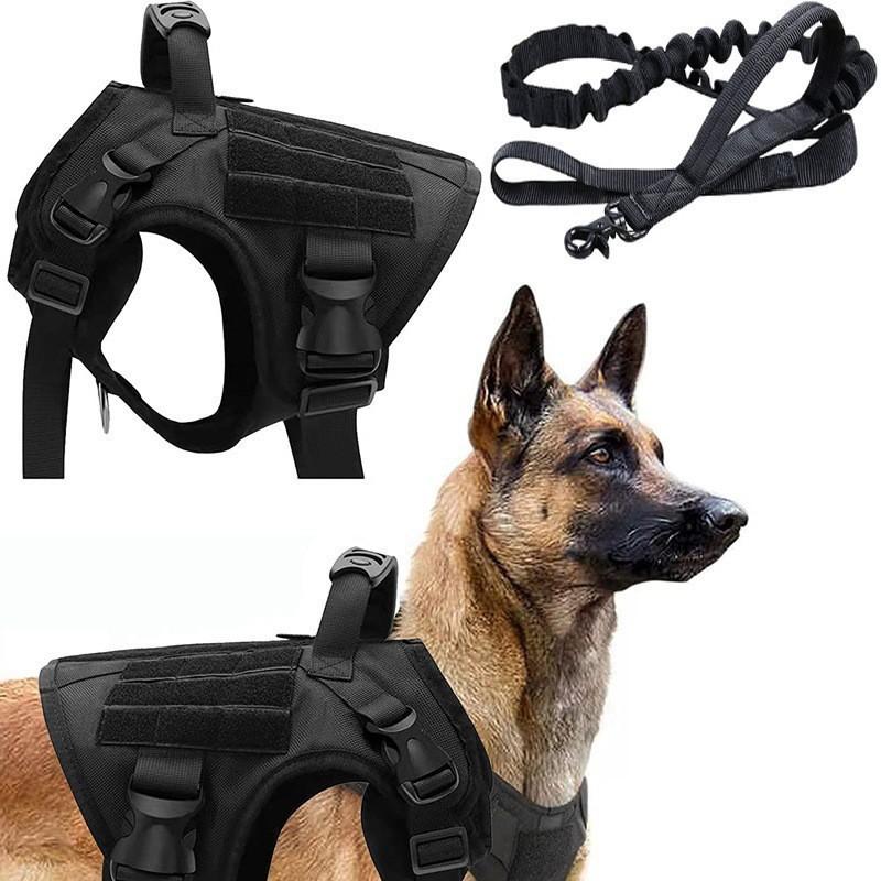 Tactical Dog Harness Vest With Reflective Stripes Outdoor Walking Running Hiking Nylon Pet Chest In Black Sizes