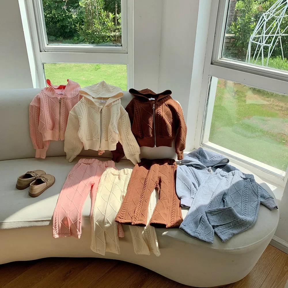 Autumn Children's Clothing Sets Long Sleeved Hooded Top and Flared Pants Two-piece Set Girl Clothes Kids Clothes