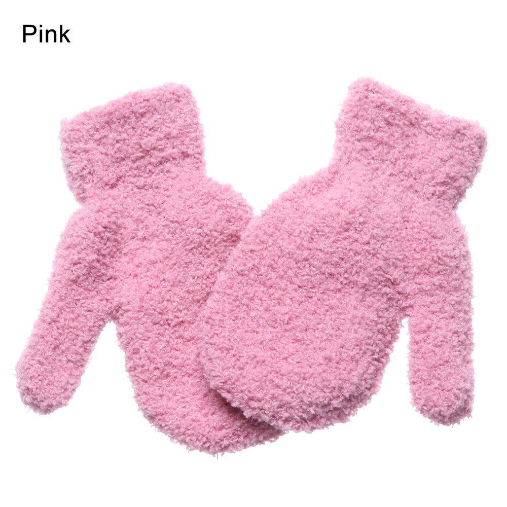 Boys Girls Winter Lovely Soft Warm Baby Candy Color Coral Plush Mittens Full Fingers Kids Gloves