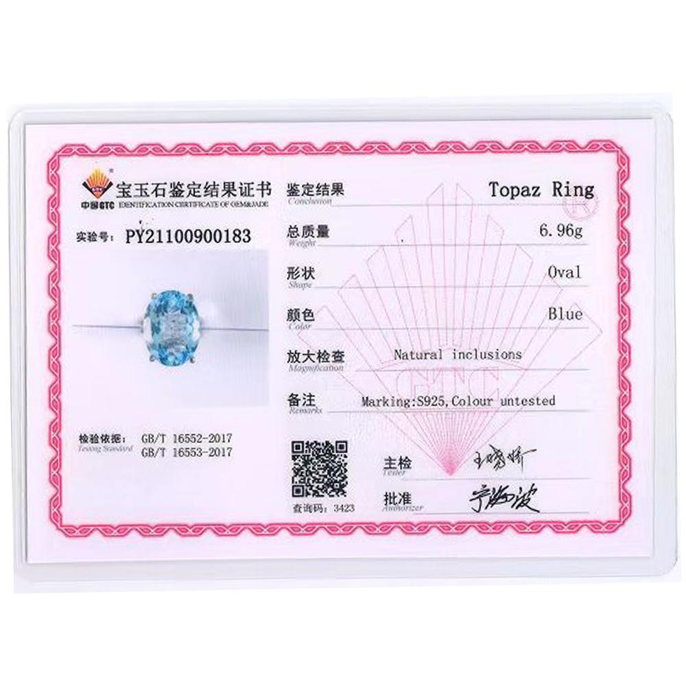 Big Gemstone Ring,Oval Cut 13*18mm 15ct Blue Topaz Silver Gemstone Ring for Pary,eye's Catching Design