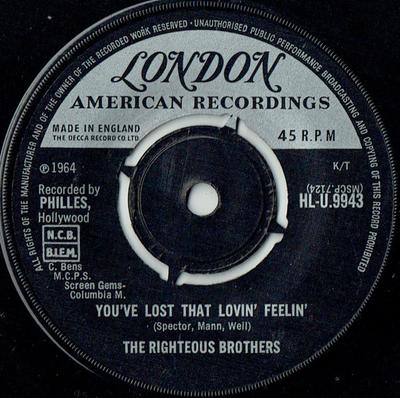 7-дюймовая пластинка RIGHTEOUS BROTHERS - You've Lost That Lovin' Feelin' HLU9943 London Records, 1965 UK Рок Б/У