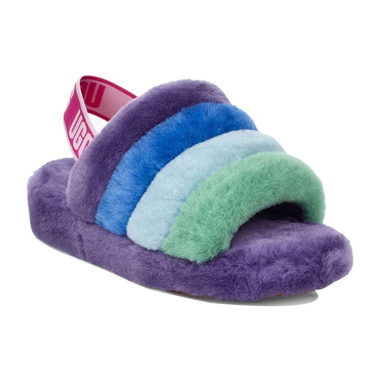 UGG Fluff Yeah Шлепанцы из овчины Модные сандалии Радужные женские сандалии 1097169-PRPR