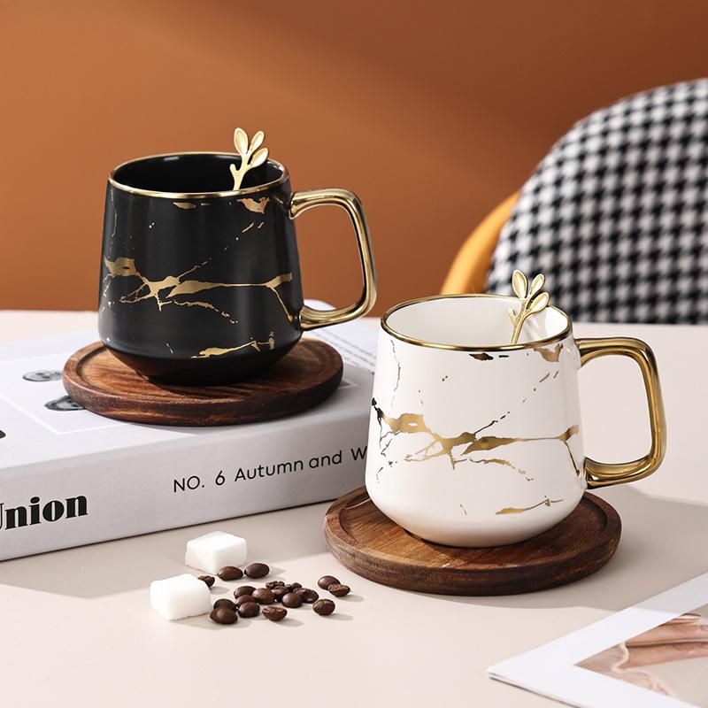 Керамическая кофейная кружка с текстурой из скандинавского мрамора, креативная кружка для офиса и дома с крышкой, набор кофейных чашек для парного послеобеденного чая, праздничный подарок