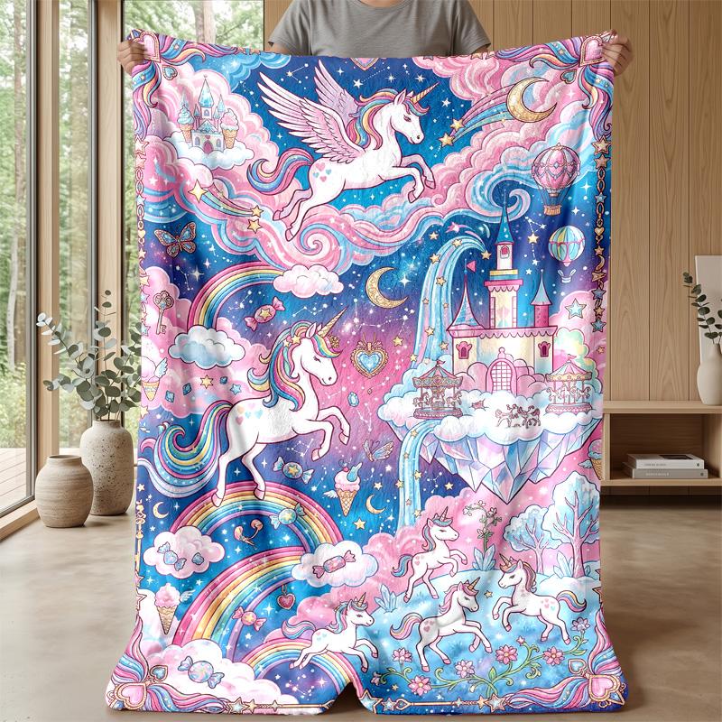 Magical Unicorn Castle Theme blanket Lightweight Warm Flannel Blanket Decorative Throw Blanket for Home Decoration