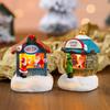 Christmas Winter Village House Ornaments Mini Light-up Christmas Shop with Santa Resin Desktop Figurine Holiday Home Decor