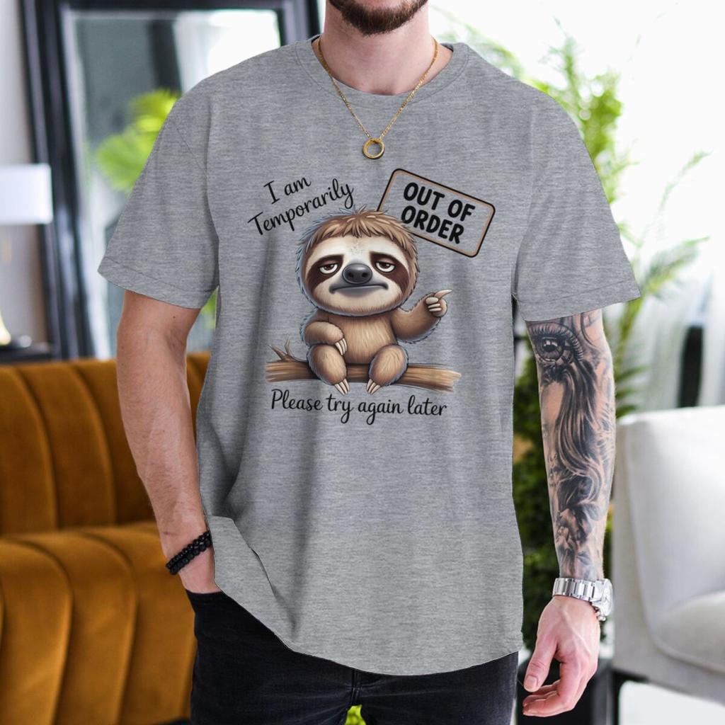 I Am Temporarily Out Of Order Lazy Sloth Tshirts Unisex Humor Graphic Tee Casual Sarcastic Animal Streetwear Ropa Hombre
