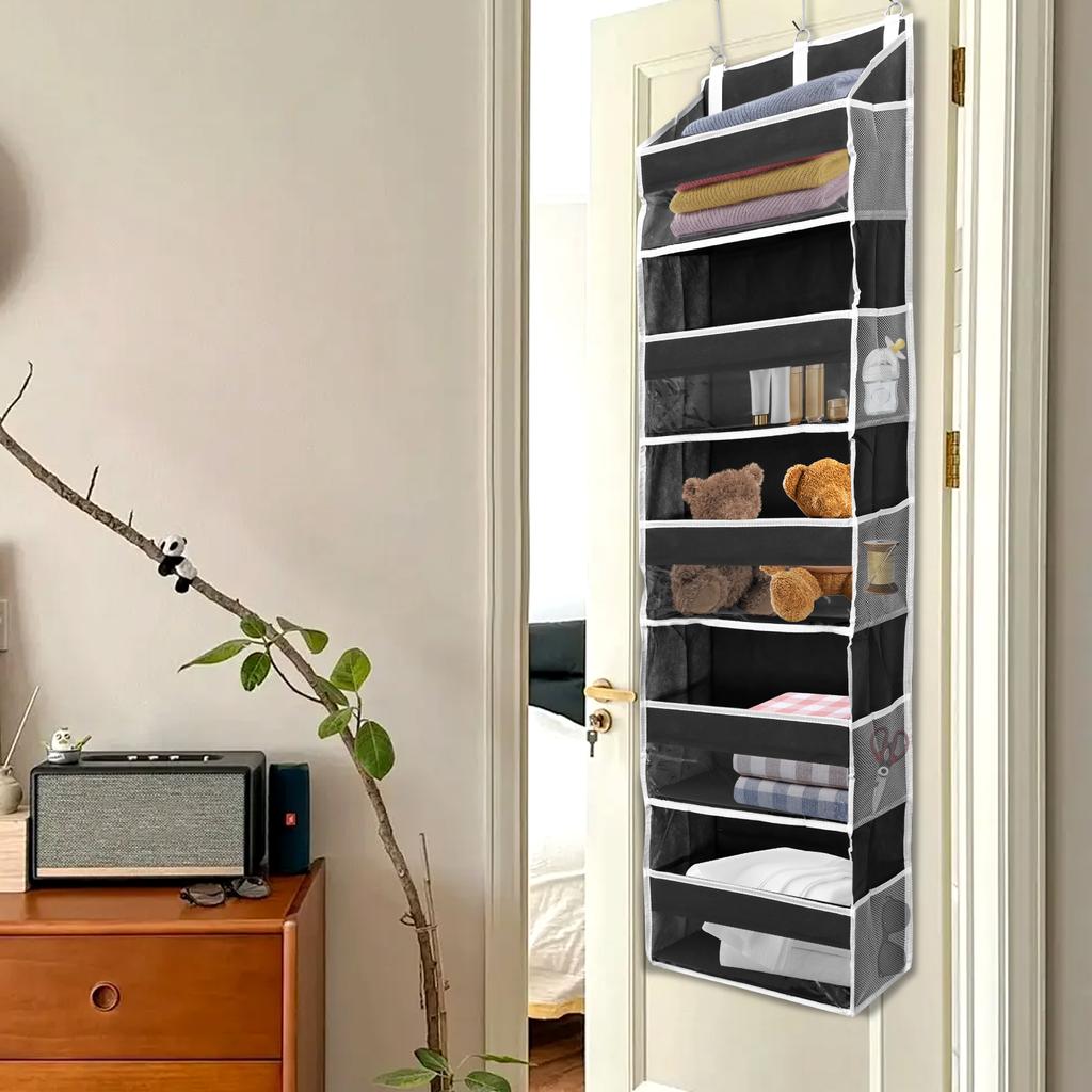 Over The Door Hanging Organizer with 5 Large Pockets and 10 Side Mesh Pockets for Bathroom and Bedroom Back of Door Organizers