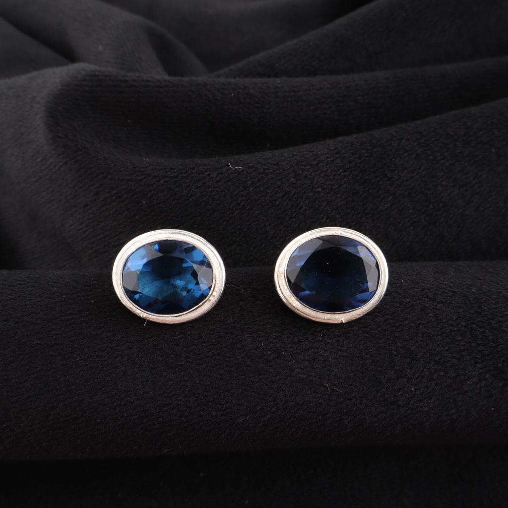 London Blue Topaz Gemstone 925 Sterling Silver Jewelry Handmade Women Stud 0.5" EE-178-9