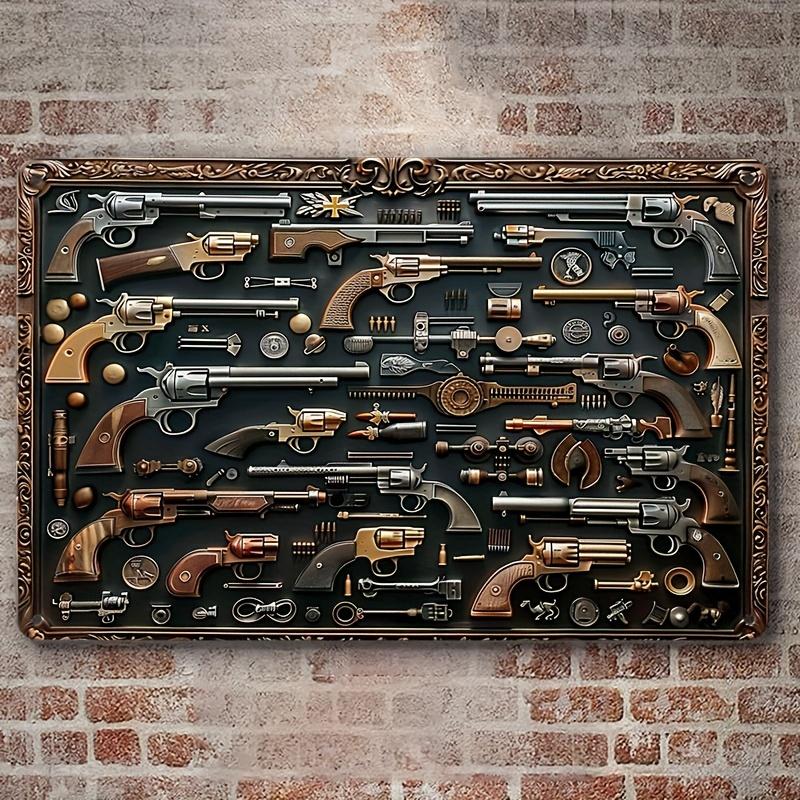 Vintage Guns Aluminum Wall Sign 8"x12" - Vintage Military Decor for Home, Living Room, Farmhouse, Door and Scene