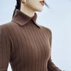 Autumn Winter Women Elegant Polo Collar Ribbed Knitted Sweater Solid Long Sleeve Slim Pullover Tops Basic Jumper Sweater