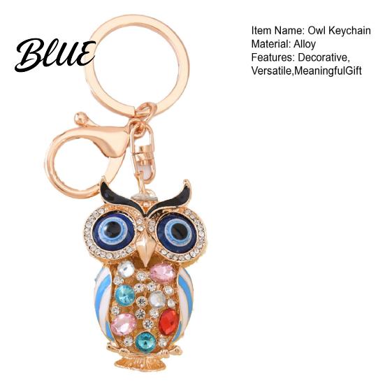 Owl Keychain with Enamel Accents Sparkling Rhinestone Car Key Ring